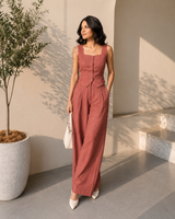 Brown Shade Cotton Vest Coat Co-Ord Set