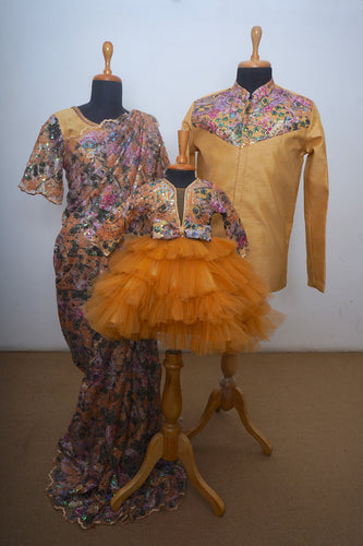 Mustard Blossom Family Matching Outfit Set – Embroidered Elegance Edition
