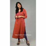 Tomato red Yoke embroidered Kurta