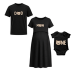Mom Dad Baby Bear Matching White Family T-Shirt & Baby Romper Combo Set Black
