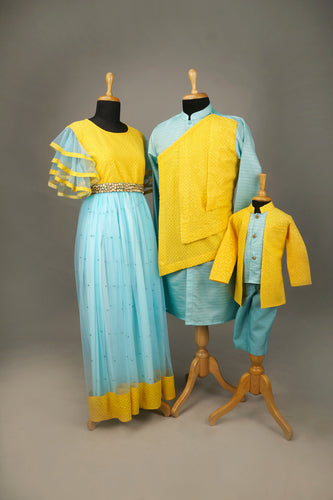 Powder Blue & Mustard Mirror Gleam Family Outfit Set