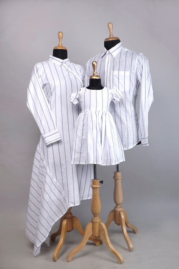 Blue with White Stripe  Family Combo Matching Set