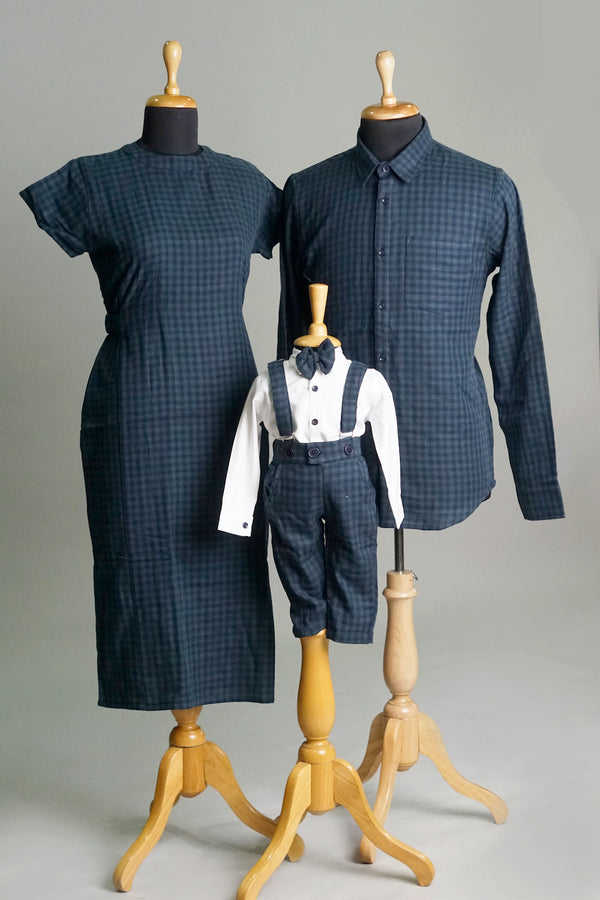 Blue Checked Family Combo Matching Set