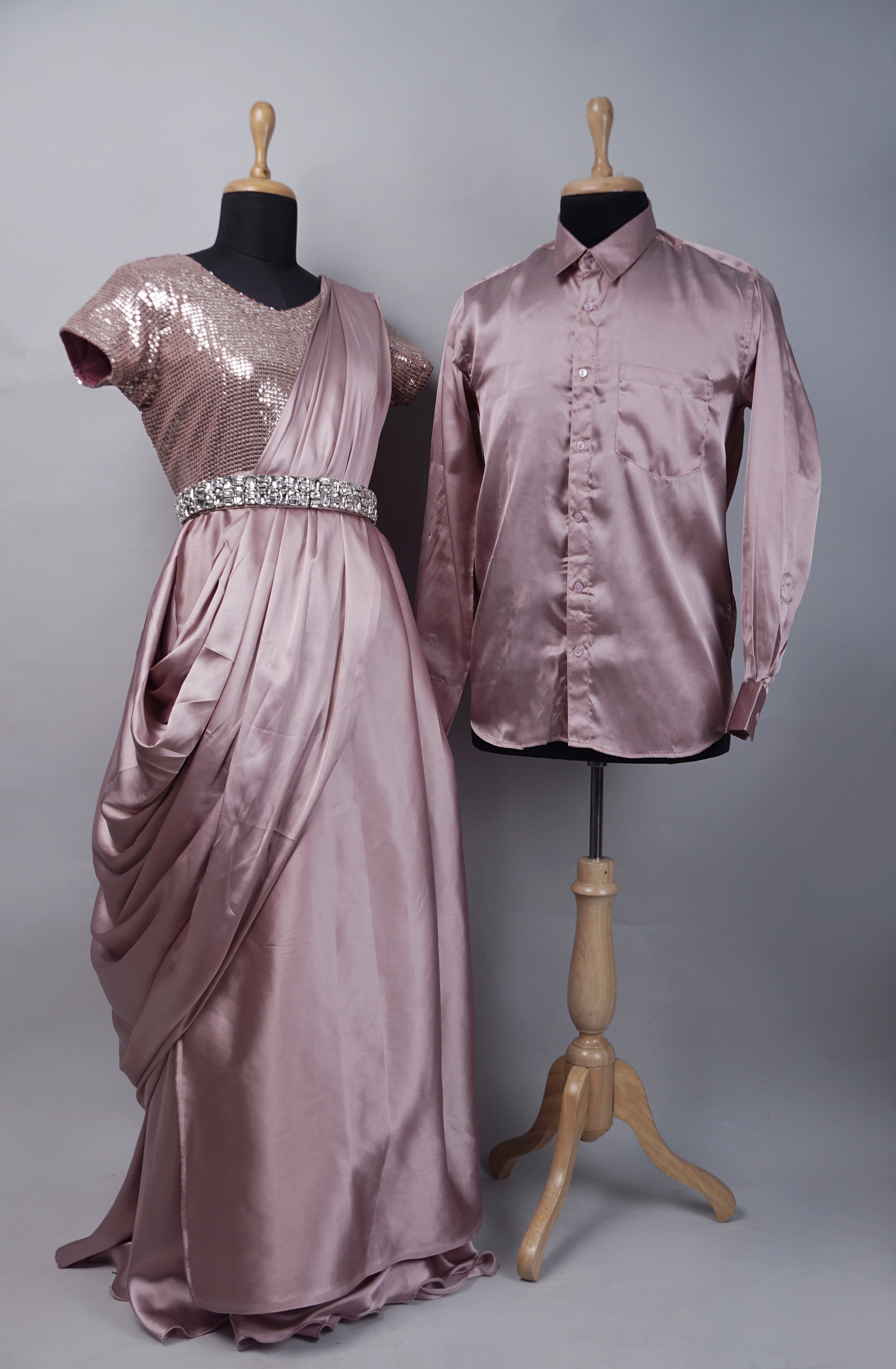 Peach Colour Party Wear Couple Combo Matching Set – Anveshana Clothing