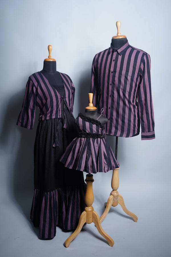 Purple and Black Stripes  Cotton Family Clothing