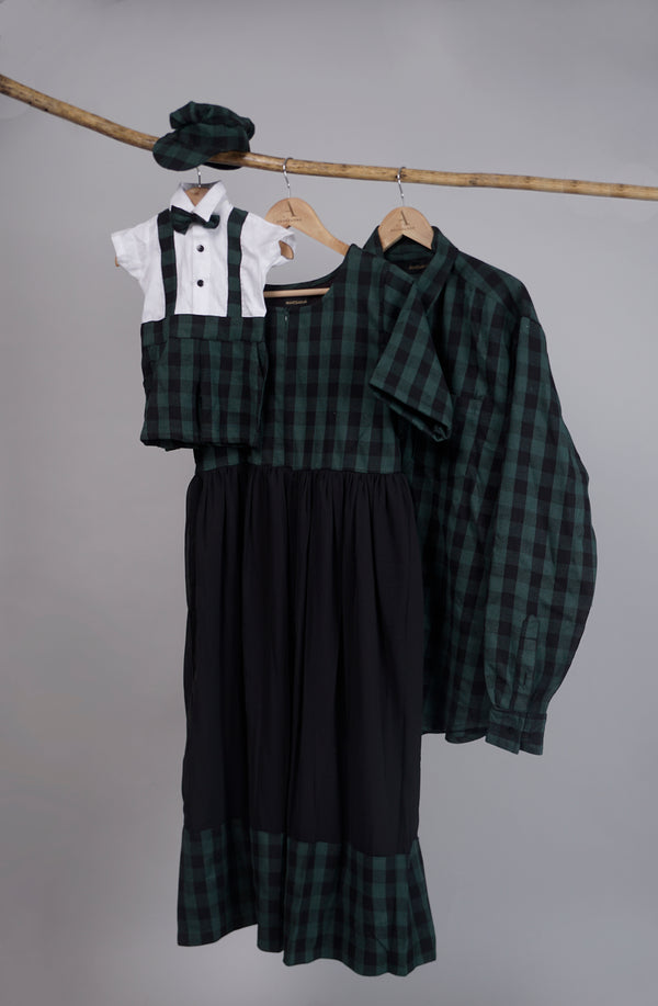 Green with Black Checked Family Combo Matching Set