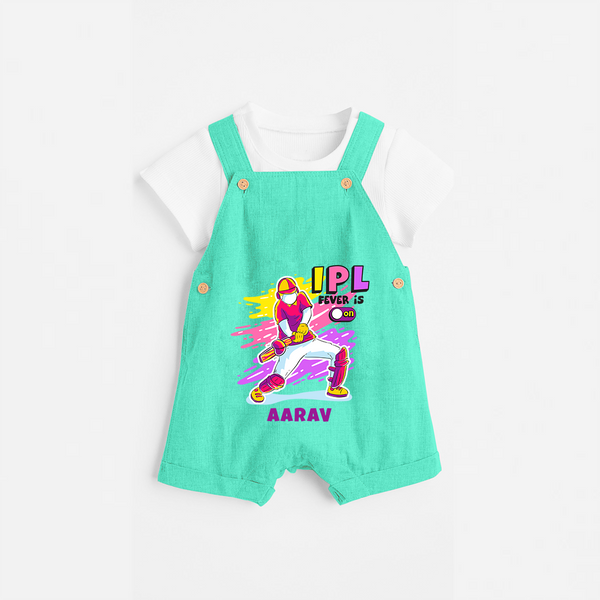 "IPL Fever is on" Customised Dungaree for Kids - AQUA GREEN - 0 - 3 Months Old (Chest 17")