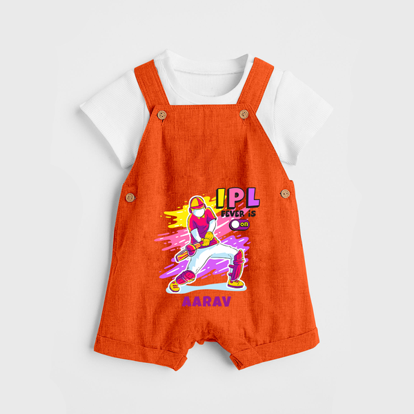 "IPL Fever is on" Customised Dungaree for Kids - TANGERINE - 0 - 3 Months Old (Chest 17")