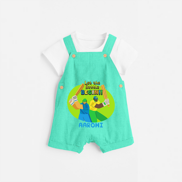 "Let the Battle BEGIN" Customisecd Dungaree - AQUA GREEN - 0 - 3 Months Old (Chest 17")