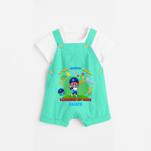 "Future cricket legend" Kids' Customisable Dungaree - AQUA GREEN - 0 - 3 Months Old (Chest 17")