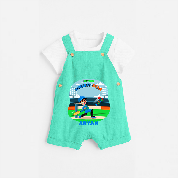 "Future cricket Star" Customised Dungaree for Kids - AQUA GREEN - 0 - 3 Months Old (Chest 17")
