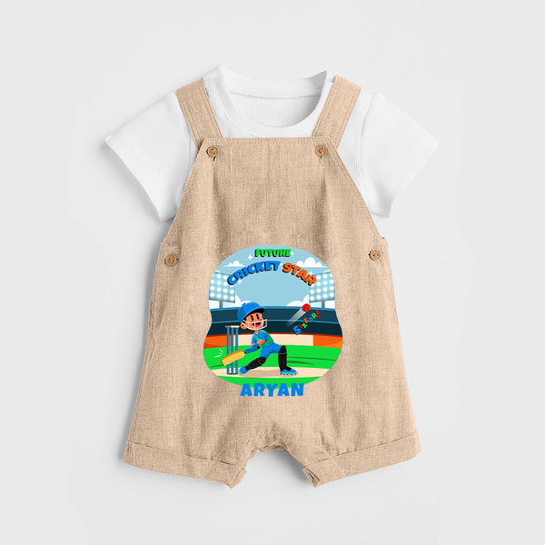 "Future cricket Star" Customised Dungaree for Kids - LIGHT CREAM - 0 - 3 Months Old (Chest 17")