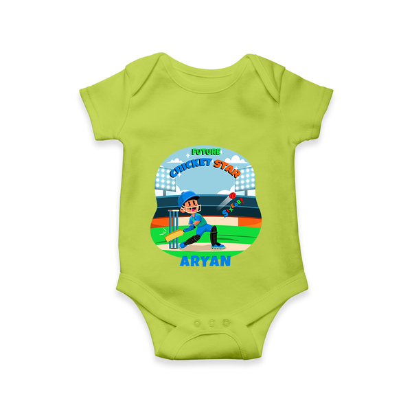 "Future cricket Star" Customised Romper for Kids - LIME GREEN - 0 - 3 Months Old (Chest 16")