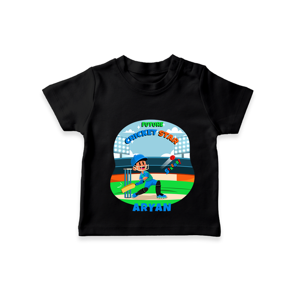 "Future cricket Star" Customised T-Shirt for Kids - BLACK - 0 - 5 Months Old (Chest 17")