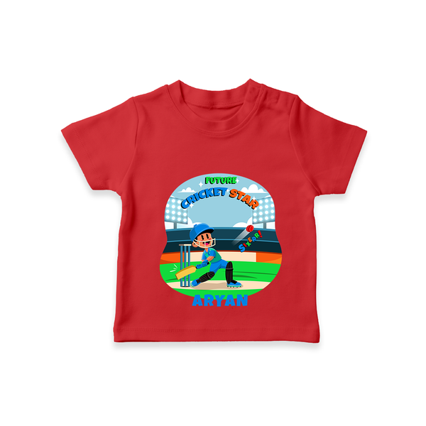 "Future cricket Star" Customised T-Shirt for Kids - RED - 0 - 5 Months Old (Chest 17")