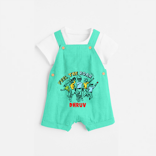"Feel the Roar" Customisecd Dungaree - AQUA GREEN - 0 - 3 Months Old (Chest 17")