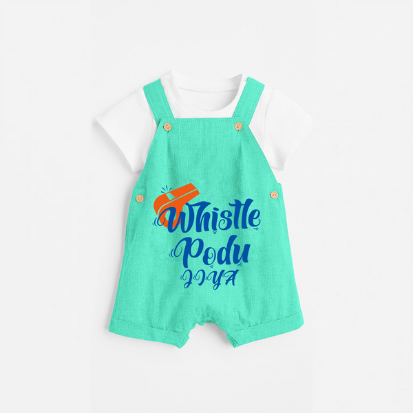 "Whistle Podu" Kids' Customisable Dungaree - AQUA GREEN - 0 - 3 Months Old (Chest 17")