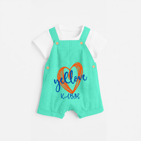 "Yellove" Themed Customisecd Dungaree - AQUA GREEN - 0 - 3 Months Old (Chest 17")
