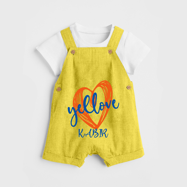 "Yellove" Themed Customisecd Dungaree - YELLOW - 0 - 3 Months Old (Chest 17")