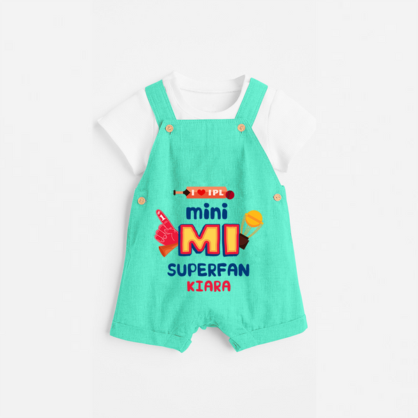 "Mini MI SuperFan" Kids' Customisable Dungaree - AQUA GREEN - 0 - 3 Months Old (Chest 17")