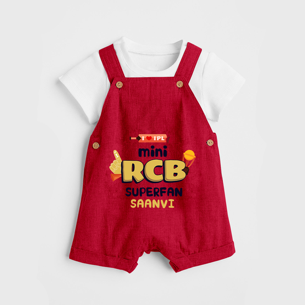 "Mini RCB SuperFan" Customisecd Dungaree For Kids - MAROON - 0 - 3 Months Old (Chest 17")