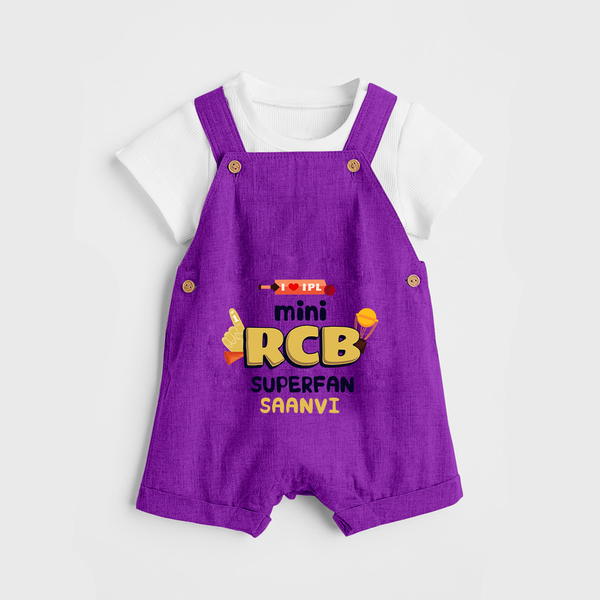 "Mini RCB SuperFan" Customisecd Dungaree For Kids - PURPLE - 0 - 3 Months Old (Chest 17")