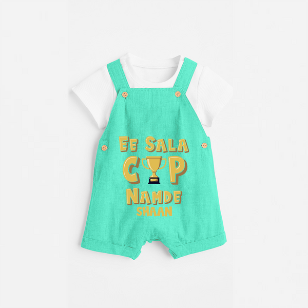 "Ee Sala CUP Namde" Themed Kids' Customisable Dungaree - AQUA GREEN - 0 - 3 Months Old (Chest 17")