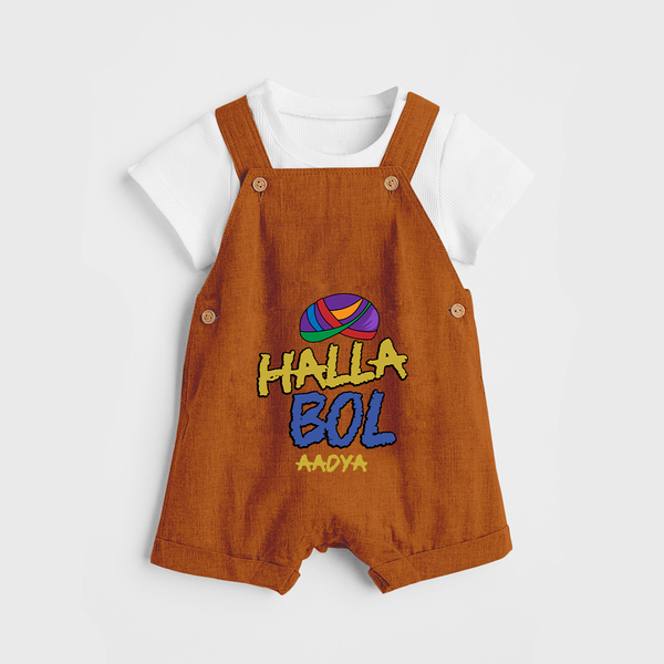 "Halla Bol" Customisecd Dungaree For Kids - COPPER - 0 - 3 Months Old (Chest 17")