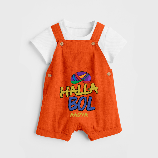 "Halla Bol" Customisecd Dungaree For Kids - TANGERINE - 0 - 3 Months Old (Chest 17")