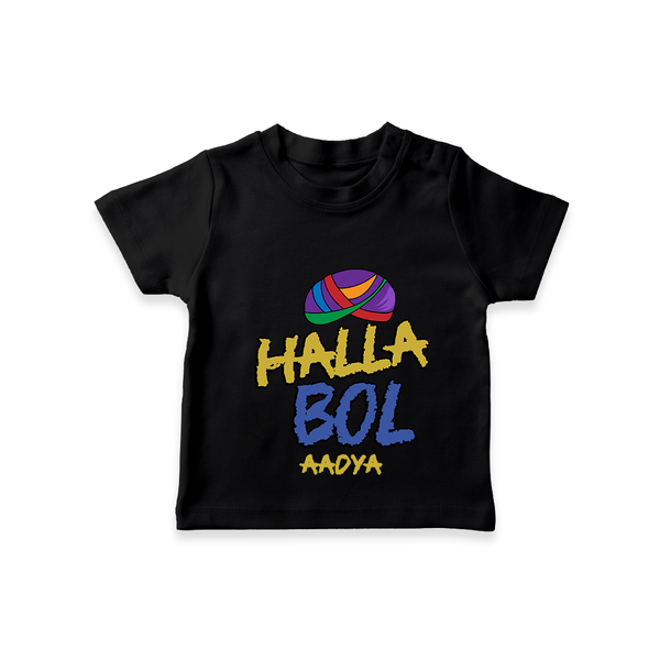 "Halla Bol" Customisecd Tee For Kids - BLACK - 0 - 5 Months Old (Chest 17")