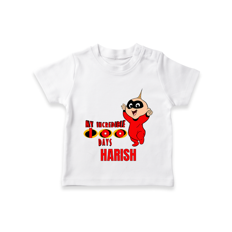 Celebrate your Little One's 100 days Birthday with "My Incredible 100 Days" Themed Personalized T-shirt - WHITE - 0 - 5 Months Old (Chest 17")