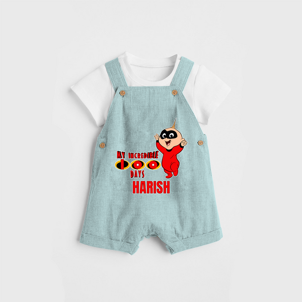 Celebrate your Little One's 100 days Birthday with "My Incredible 100 Days" Themed Personalized Dungaree set - ARCTIC BLUE - 0 - 5 Months Old (Chest 17")