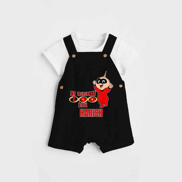 Celebrate your Little One's 100 days Birthday with "My Incredible 100 Days" Themed Personalized Dungaree set - BLACK - 0 - 5 Months Old (Chest 17")