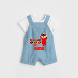 Celebrate your Little One's 100 days Birthday with "My Incredible 100 Days" Themed Personalized Dungaree set - SKY BLUE - 0 - 5 Months Old (Chest 17")