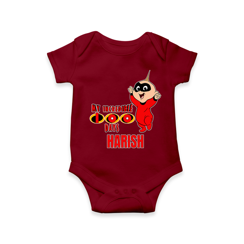 Celebrate your Little One's 100 days Birthday with "My Incredible 100 Days" Themed Personalized Romper - MAROON - 0 - 3 Months Old (Chest 16")