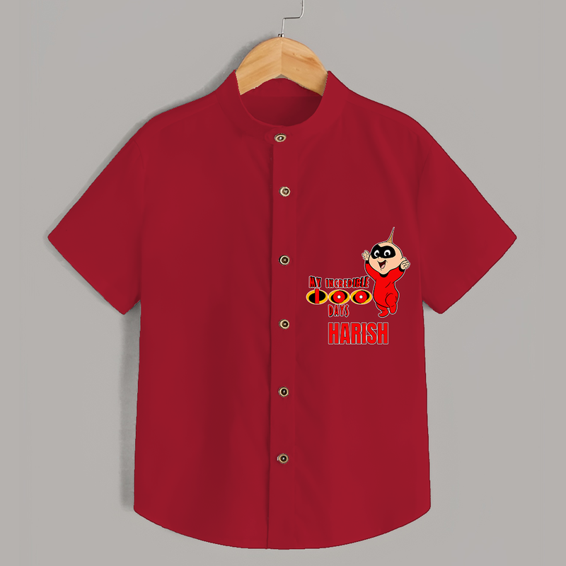 Celebrate your Little One's 100 days Birthday with "My Incredible 100 Days" Themed Personalized Shirt - RED - 0 - 6 Months Old (Chest 21")