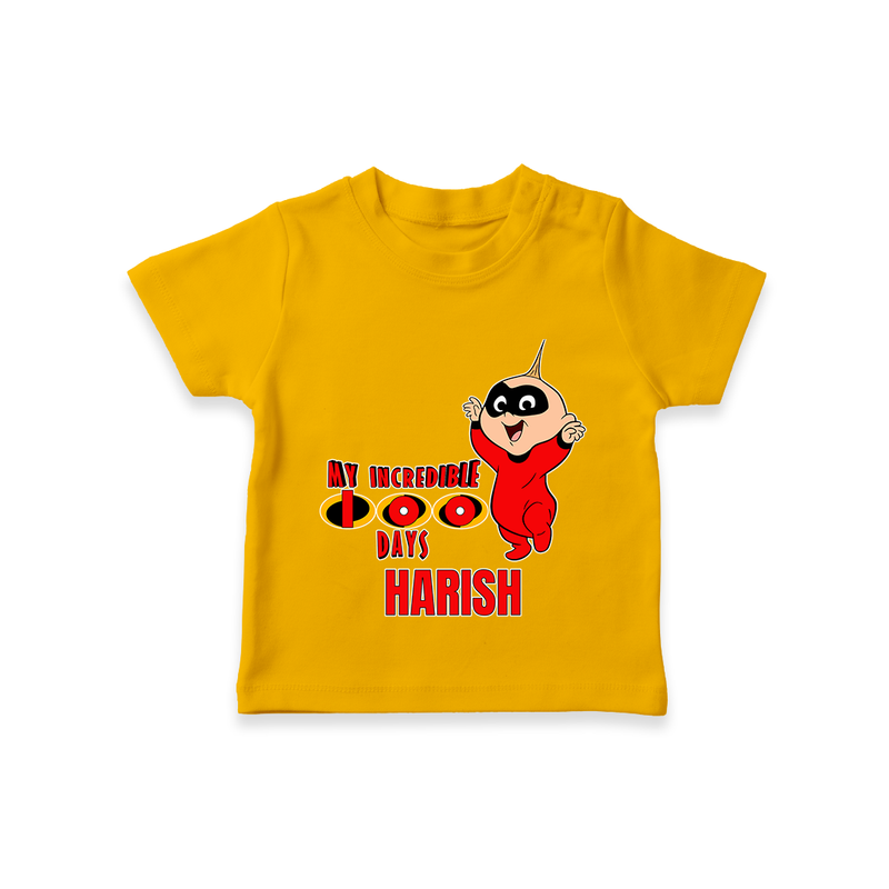 Celebrate your Little One's 100 days Birthday with "My Incredible 100 Days" Themed Personalized T-shirt - CHROME YELLOW - 0 - 5 Months Old (Chest 17")