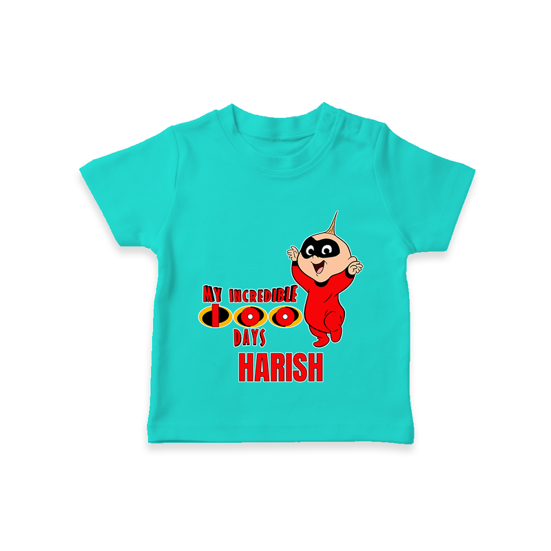 Celebrate your Little One's 100 days Birthday with "My Incredible 100 Days" Themed Personalized T-shirt - TEAL - 0 - 5 Months Old (Chest 17")