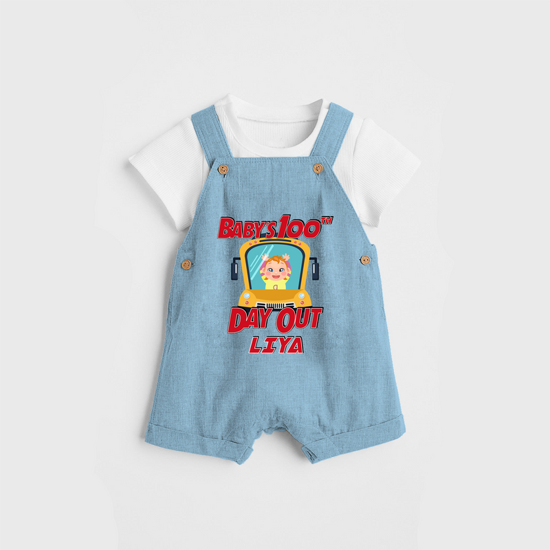 Celebrate your Little One's 100 days Birthday with "Baby's 100th Day Out" Themed Personalized Dungaree set - SKY BLUE - 0 - 5 Months Old (Chest 17")