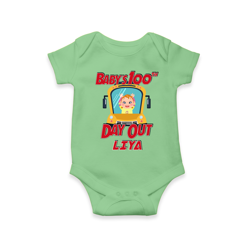 Celebrate your Little One's 100 days Birthday with "Baby's 100th Day Out" Themed Personalized Romper - GREEN - 0 - 3 Months Old (Chest 16")