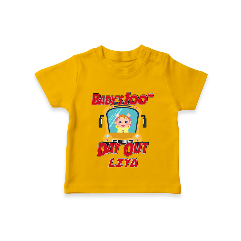 Celebrate your Little One's 100 days Birthday with "Baby's 100th Day Out" Themed Personalized T-shirt - CHROME YELLOW - 0 - 5 Months Old (Chest 17")