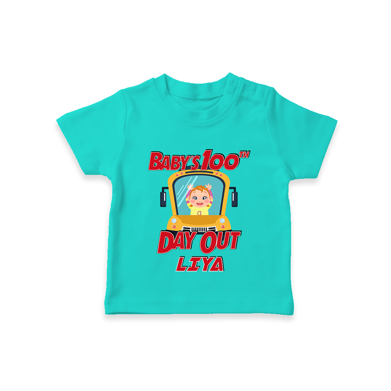 Celebrate your Little One's 100 days Birthday with "Baby's 100th Day Out" Themed Personalized T-shirt - TEAL - 0 - 5 Months Old (Chest 17")