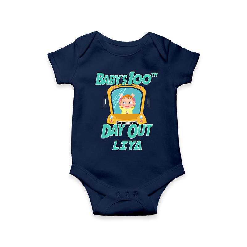 Celebrate your Little One's 100 days Birthday with "Baby's 100th Day Out" Themed Personalized Romper - NAVY BLUE - 0 - 3 Months Old (Chest 16")