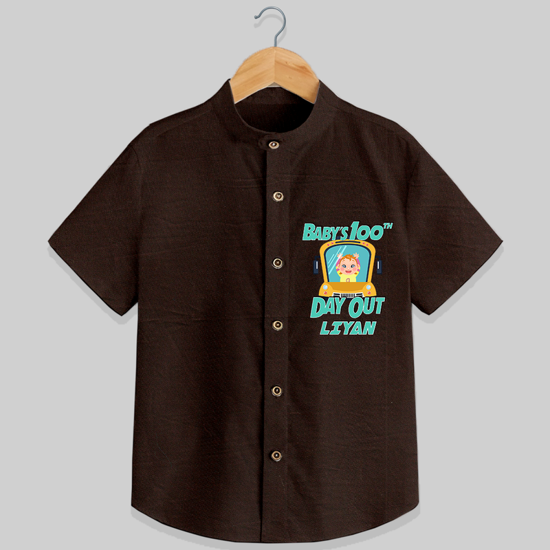 Celebrate your Little One's 100 days Birthday with "Baby's 100th Day Out" Themed Personalized Shirt - CHOCOLATE BROWN - 0 - 6 Months Old (Chest 21")
