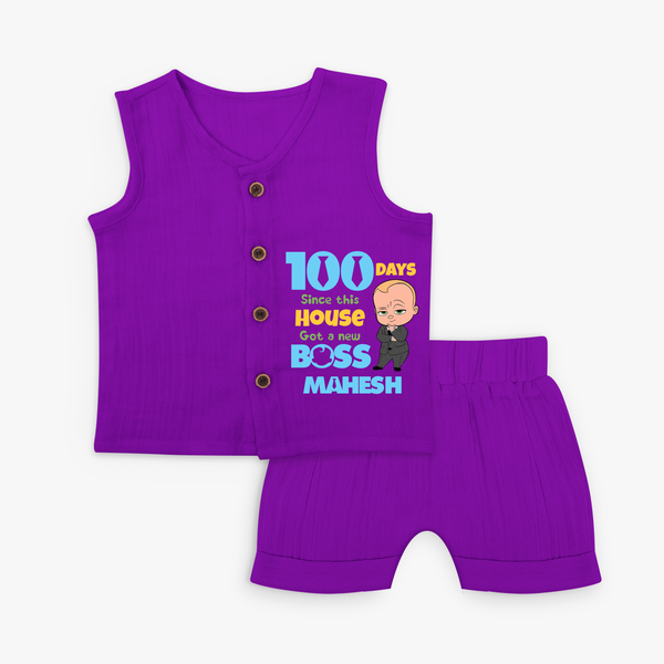 Celebrate your Little One's 100 days Birthday with "100 Days Since This House Got a New Boss" Themed Personalized Jabla - ROYAL PURPLE - 0 - 3 Months Old (Chest 9.8")