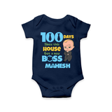 Celebrate your Little One's 100 days Birthday with "100 Days Since This House Got a New Boss" Themed Personalized Romper - NAVY BLUE - 0 - 3 Months Old (Chest 16")