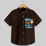 Celebrate your Little One's 100 days Birthday with "100 Days Since This House Got a New Boss" Themed Personalized Shirt - CHOCOLATE BROWN - 0 - 6 Months Old (Chest 21")