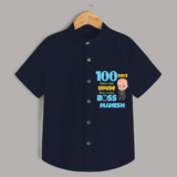 Celebrate your Little One's 100 days Birthday with "100 Days Since This House Got a New Boss" Themed Personalized Shirt - NAVY BLUE - 0 - 6 Months Old (Chest 21")