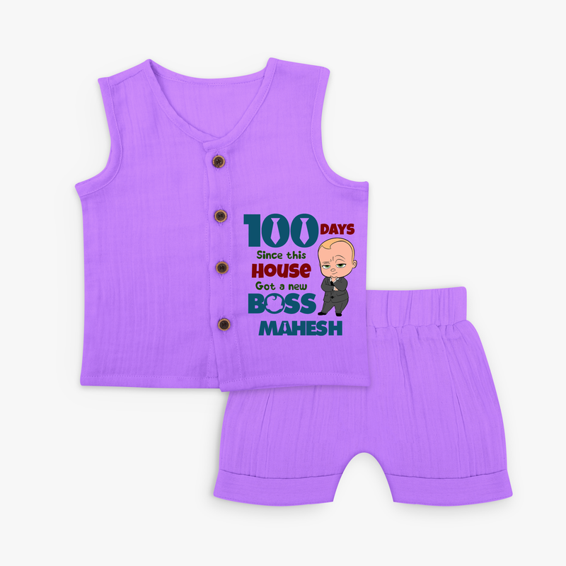 Celebrate your Little One's 100 days Birthday with "100 Days Since This House Got a New Boss" Themed Personalized Jabla - PURPLE - 0 - 3 Months Old (Chest 9.8")