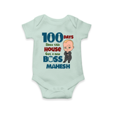 Celebrate your Little One's 100 days Birthday with "100 Days Since This House Got a New Boss" Themed Personalized Romper - MINT GREEN - 0 - 3 Months Old (Chest 16")